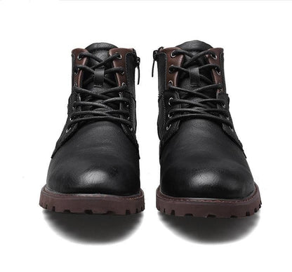 Bottines motards homme marron à zip et lacets