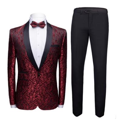Costume homme pour mariage en bleu, noir, blanc et bordeaux