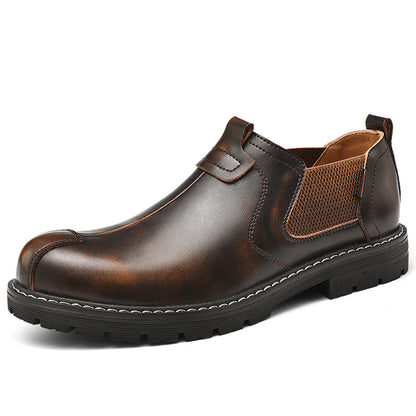 Mocassins homme en cuir, bout rond, marron rouge