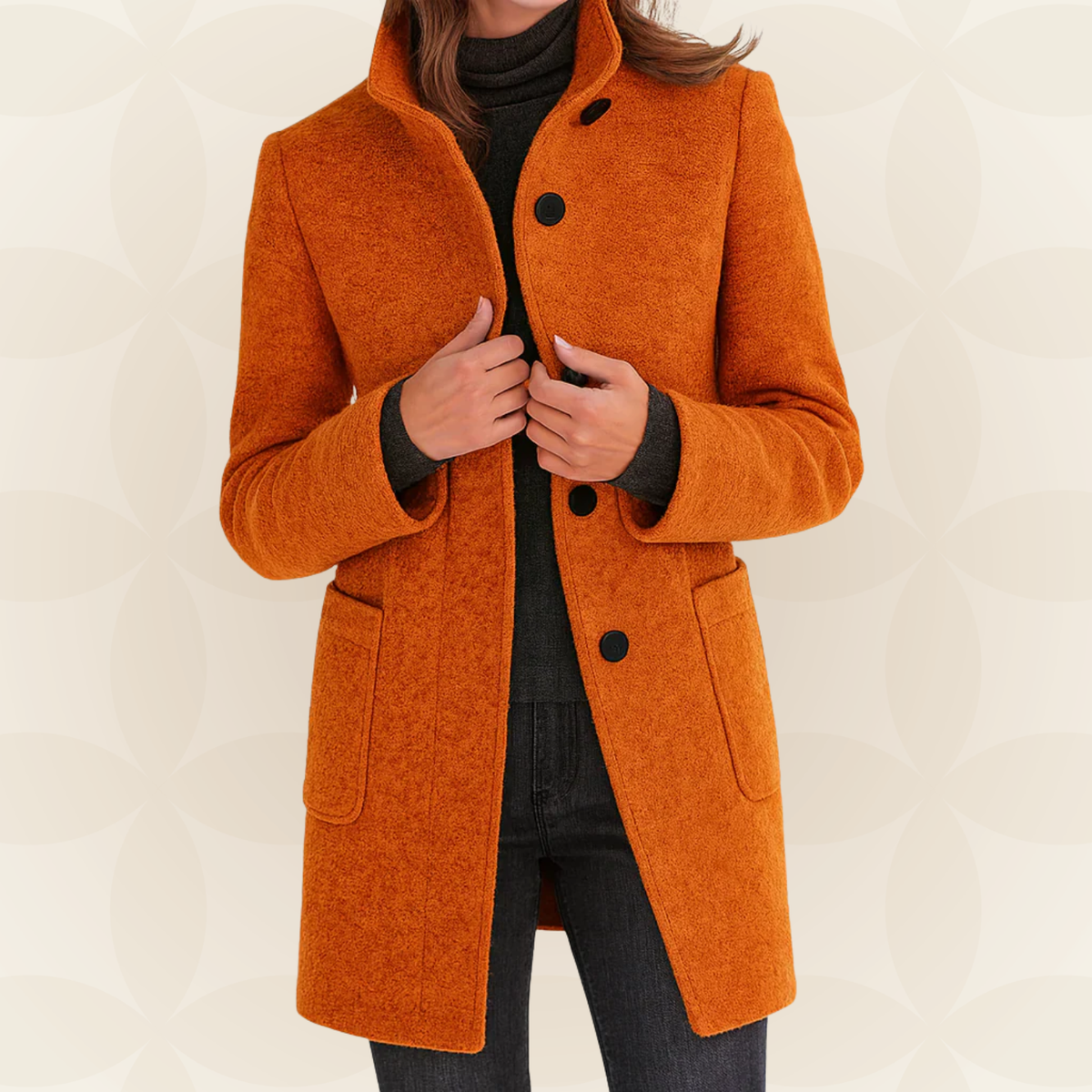 Manteau femme à col haut coupe droite boutonné