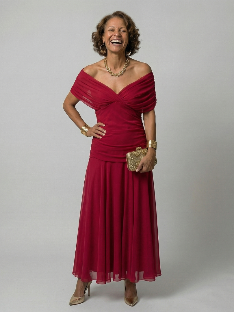 Isaline | Robe Midi Épaules Dénudées Fluide