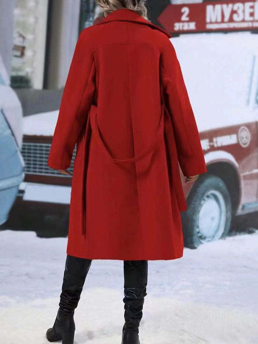 Trench long femme à ceinture et double boutonnage