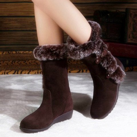 Bottes de neige femme mi-mollet fourrées noires et marron