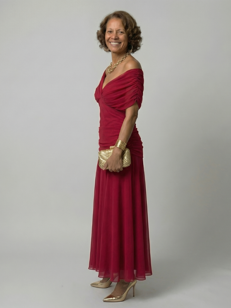 Isaline | Robe Midi Épaules Dénudées Fluide