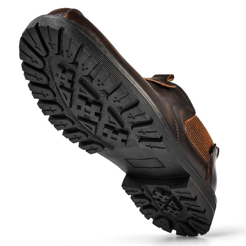 Mocassins homme en cuir, bout rond, marron rouge