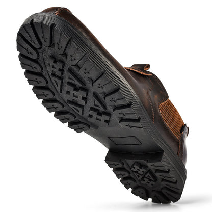 Mocassins homme en cuir, bout rond, marron rouge