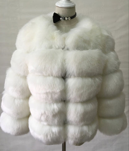 Manteau femme d'hiver court à effet fourrure bandes horizontales