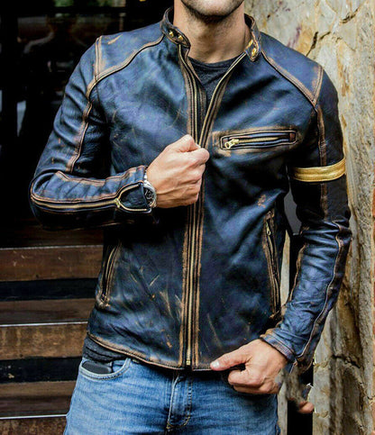 Veste motard homme punk zippée sans capuche sur fond neutre