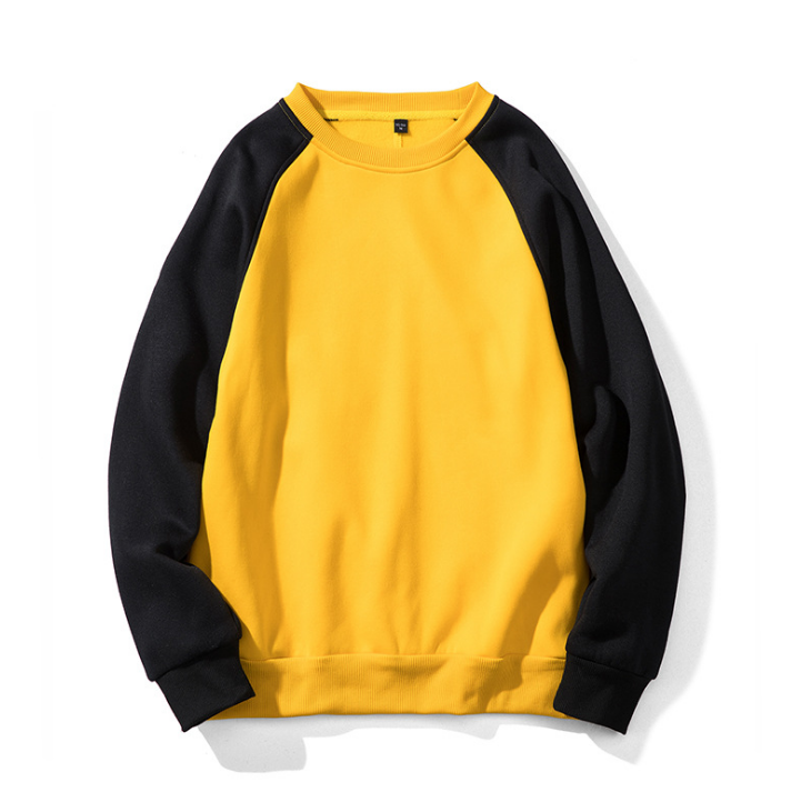 Sweat-shirt homme color block noir et jaune à manches raglan