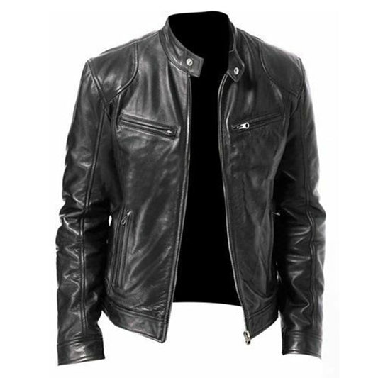 Veste slim en simili cuir pour homme sur fond neutre