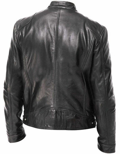 Veste homme slim en simili cuir marron, zip, coupe moderne