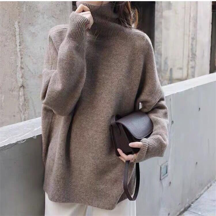 Pull col roulé femme oversize - kaki