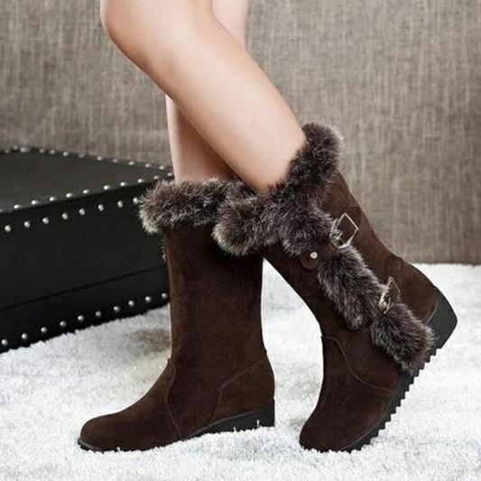Bottes d'hiver femme mi-mollet marron clair à enfiler