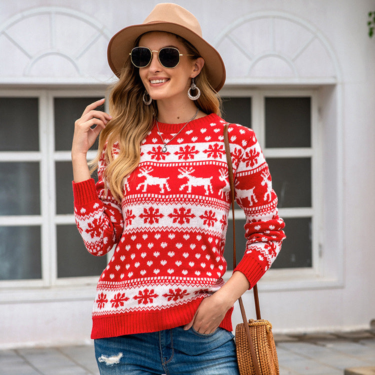 Pull de Noël femme blanc à motif flocons de neige