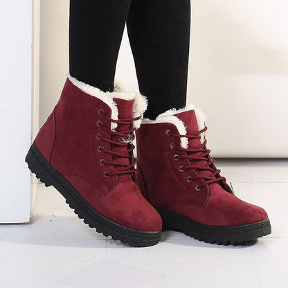 Bottines d'hiver femme doublées à lacets, tige haute