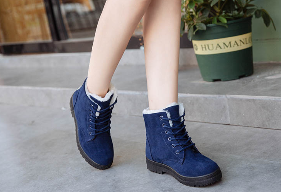 Bottes de neige femme plates à tige haute en tissu