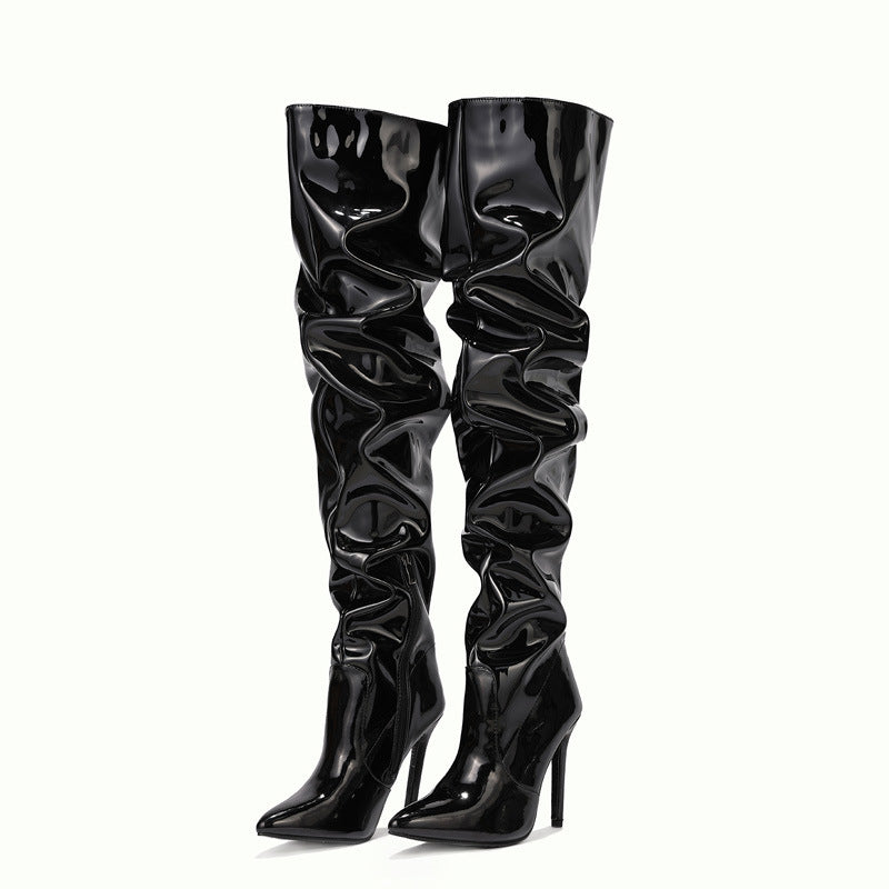 Bottes cuissardes femme à talon haut, vue de profil