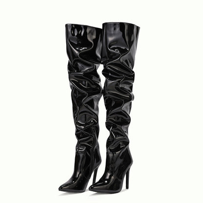 Bottes cuissardes femme à talon haut, vue de profil