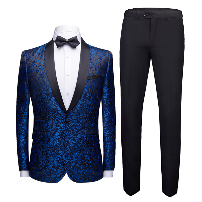 Costume homme pour mariage en bleu, noir, blanc et bordeaux