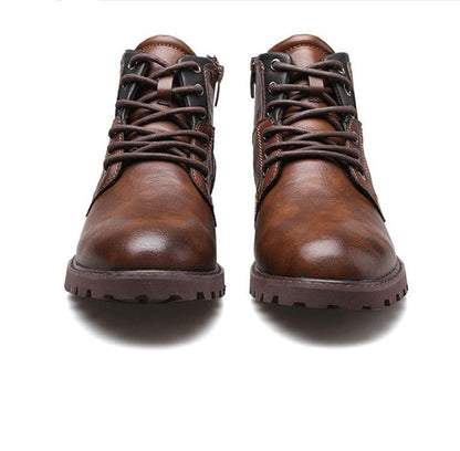Bottines motards homme marron à zip et lacets