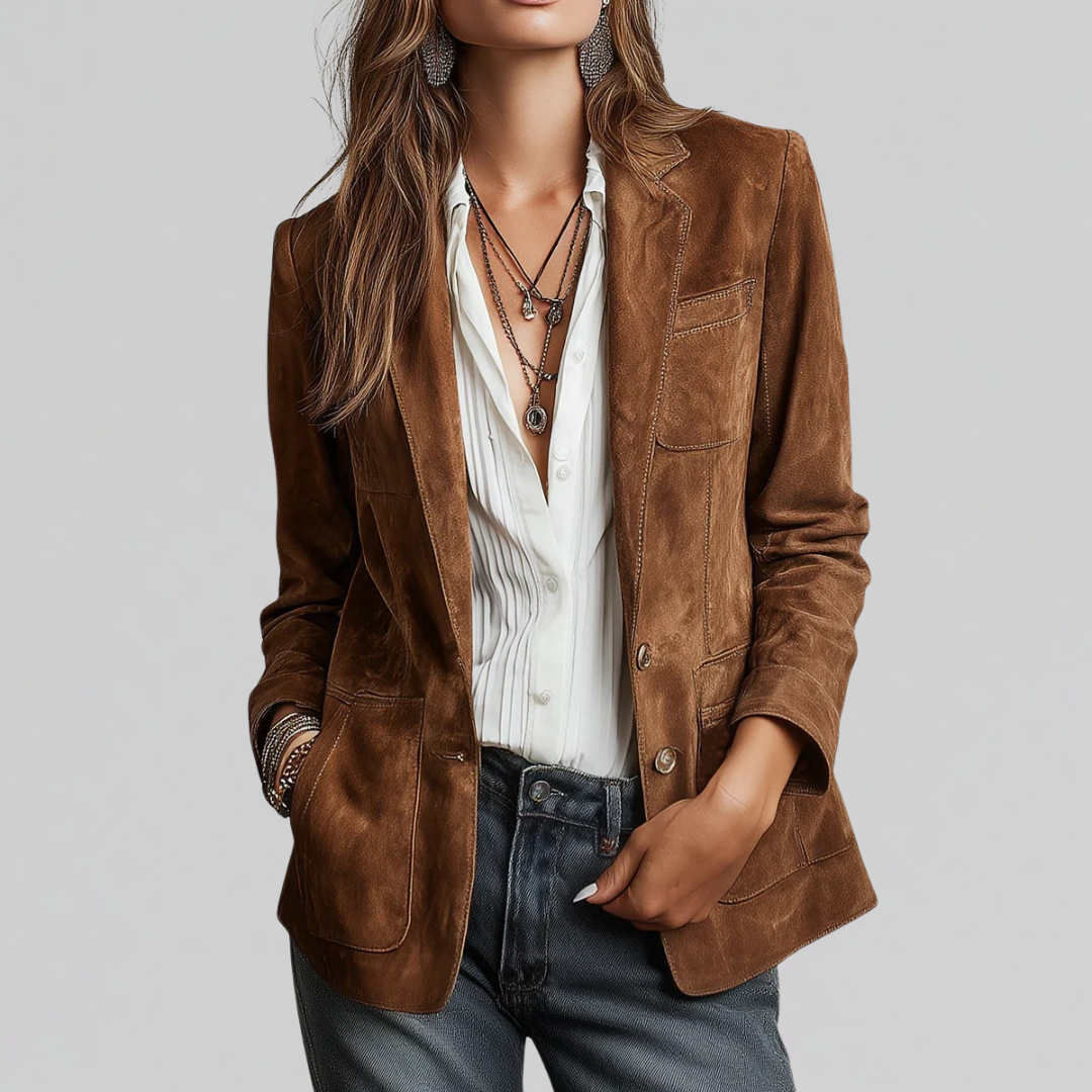 Blazer femme boutonné marron coupe détendue vue de face