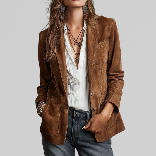 Blazer femme boutonné marron coupe détendue vue de face