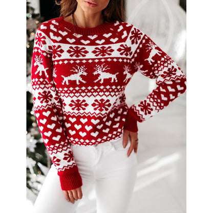 Pull de Noël femme motif renne et flocons de neige