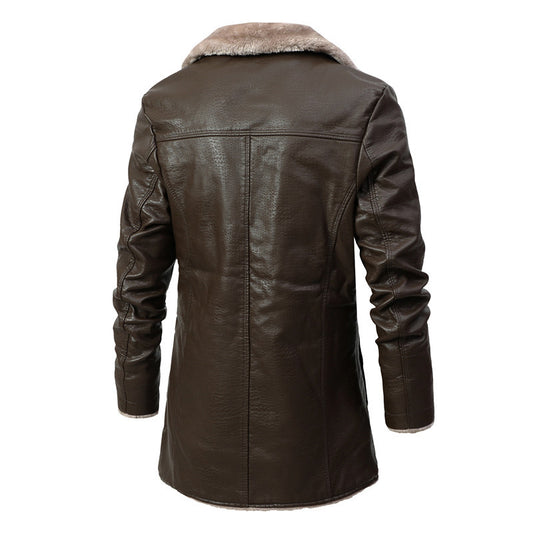 Manteau homme en cuir synthétique col revers doublure peluche