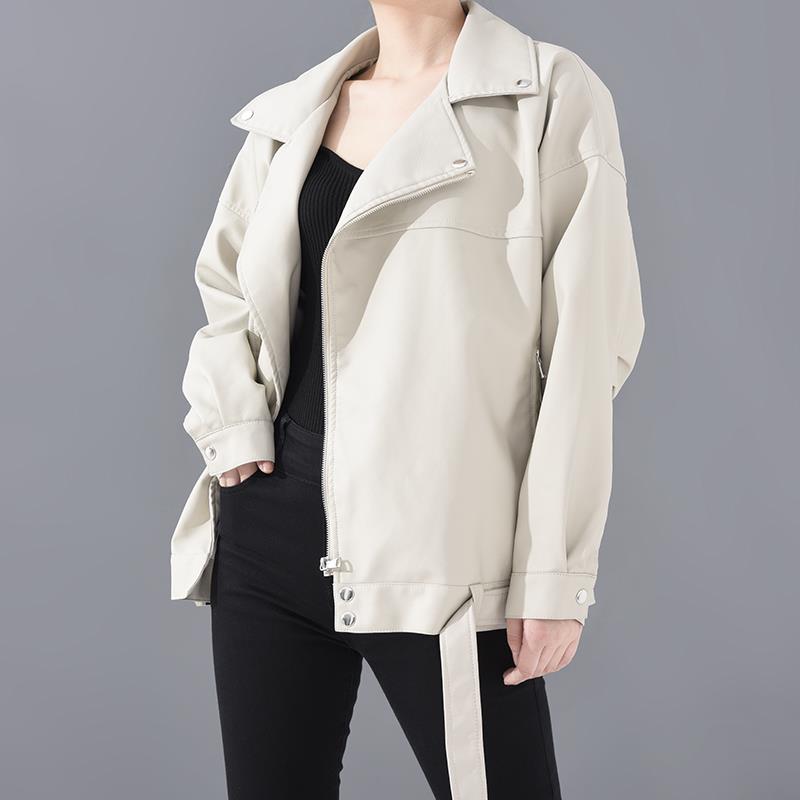 Veste motard femme en simili cuir avec ceinture