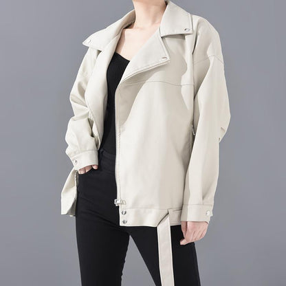 Veste motard femme en simili cuir avec ceinture