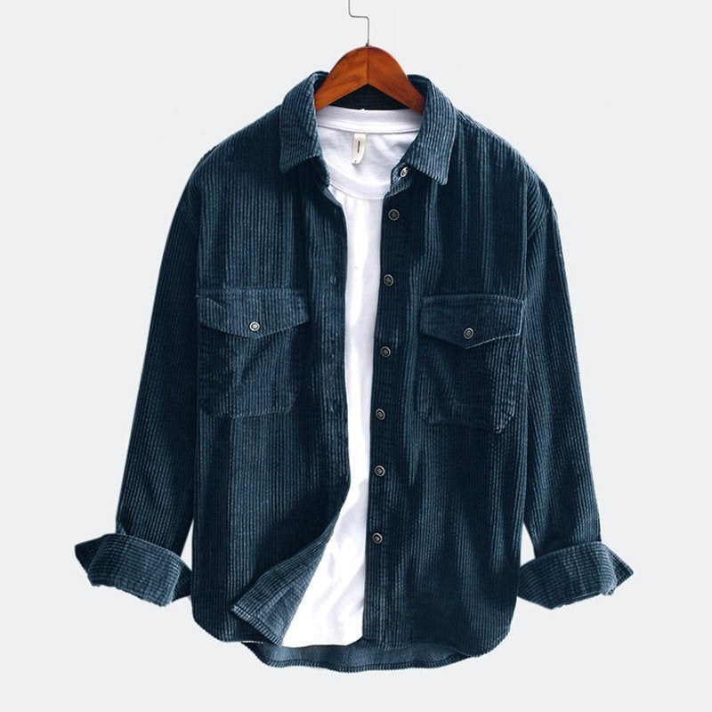 Chemise homme en velours côtelé à manches longues