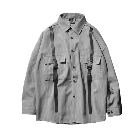 Chemise rayée homme noire et grise à manches longues