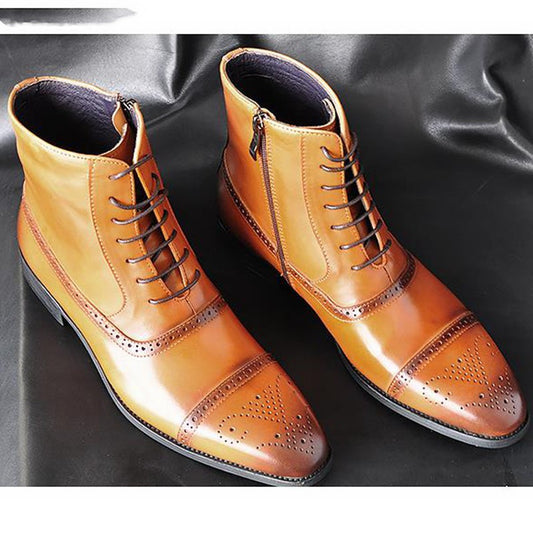 Bottes d'hiver homme en cuir marron vintage