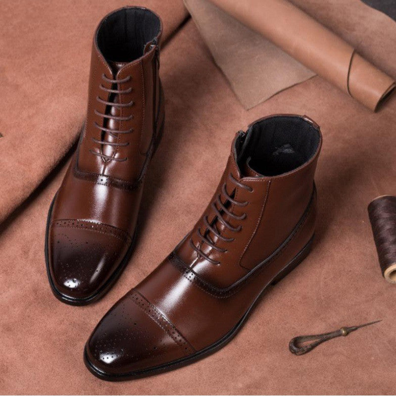 Bottes d'hiver homme en cuir marron vintage