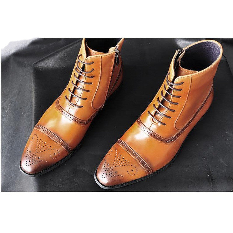 Bottes d'hiver homme en cuir marron vintage