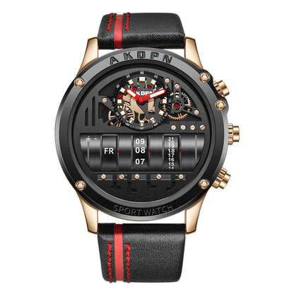 Montre homme cadran rond bracelet cuir noir