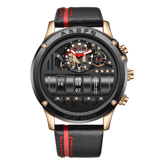 Montre homme cadran rond bracelet cuir noir