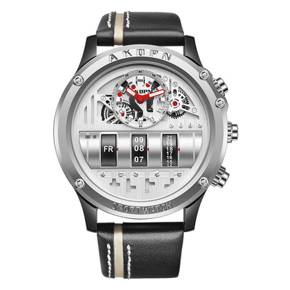 Montre homme cadran rond bracelet cuir noir