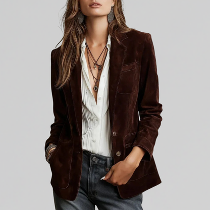 Blazer femme boutonné marron coupe détendue vue de face