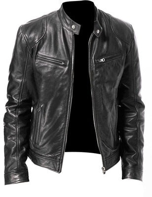 Veste homme slim en simili cuir marron, zip, coupe moderne