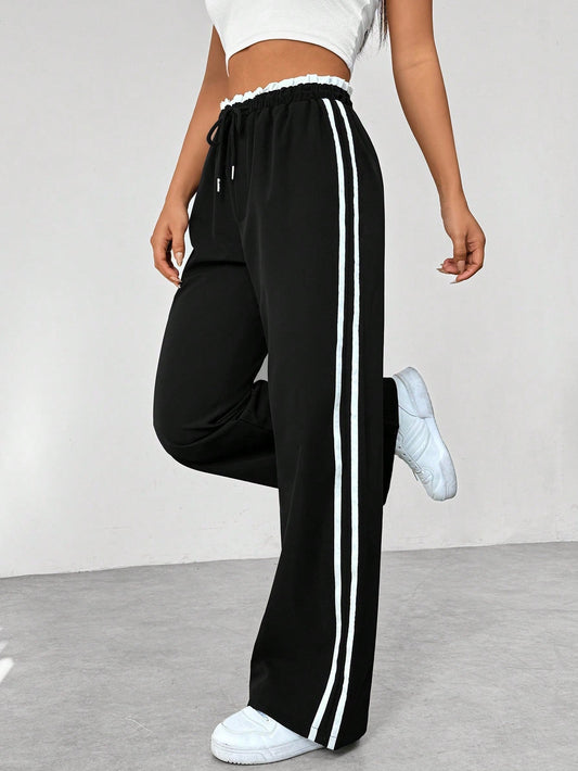 Pantalon wide leg streetwear femme - noir