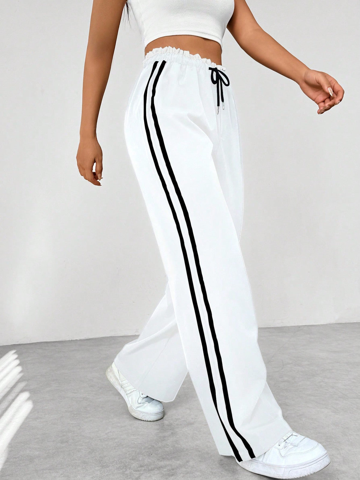 Pantalon wide leg streetwear femme - blanc