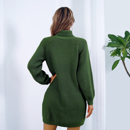 Robe pull col roulé femme manches longues