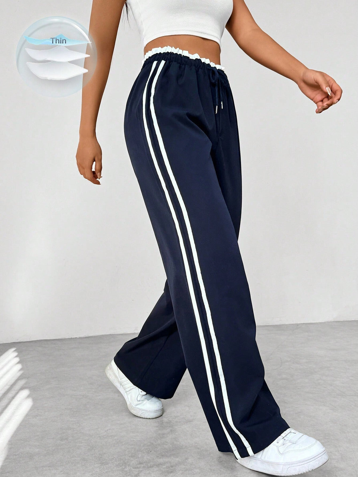 Pantalon wide leg streetwear femme - bleu