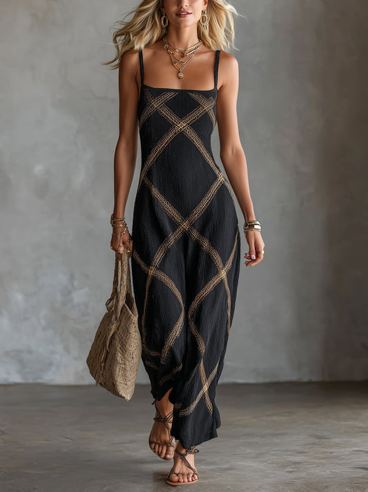 Robe boho femme à motif géométrique aux teintes naturelles