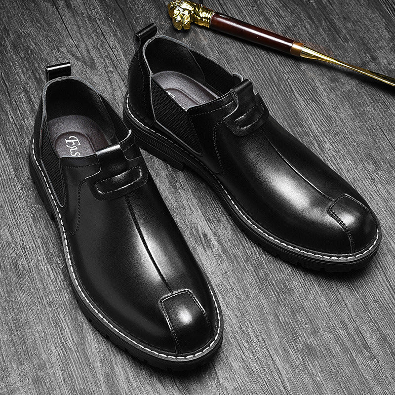 Mocassins homme en cuir, bout rond, marron rouge