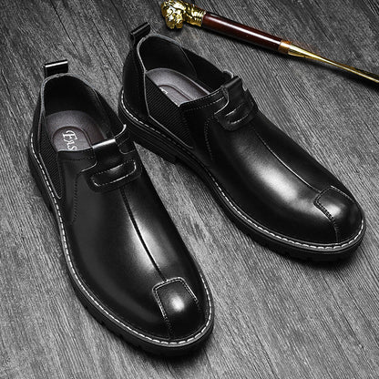 Mocassins homme en cuir, bout rond, marron rouge
