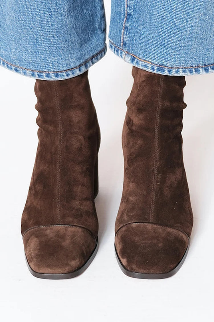 Bottes femme marron foncé à bout carré et talon bloc