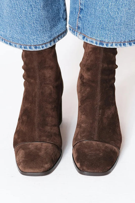 Bottes femme marron foncé à bout carré et talon bloc