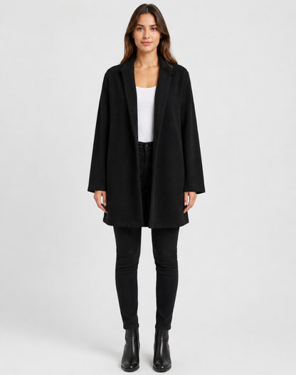Manteau femme en laine coupe ville - noir